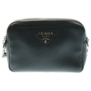 PRADA Vitello Dino Shoulder Bag Black Leather